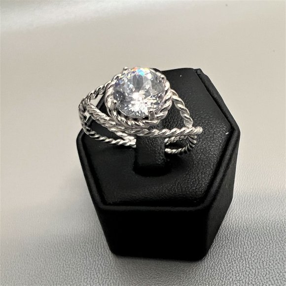 Absolute Size 10 Sterling Silver Cubic Zirconia 120-Facet Round Rope Ring NWT - Picture 5 of 10